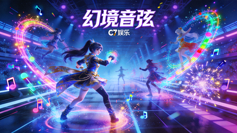 C7娱乐产品《幻境音弦》游戏画面 - 绚丽的音乐节奏打击特效与角色