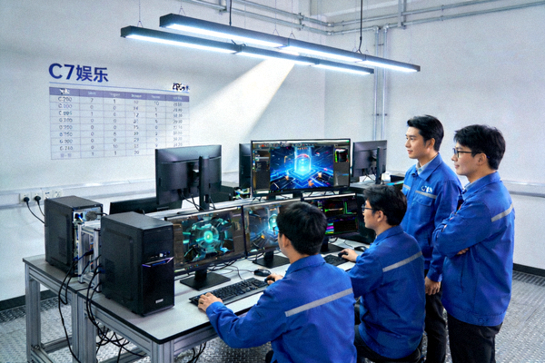 C7娱乐研发人员正在测试最新游戏引擎和图形技术的实验室环境